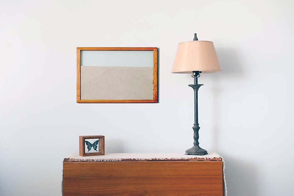 cherry natural wood frame ant farm hanging on wall